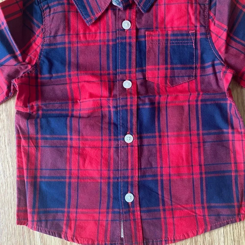 OshKosh B'gosh Plaid Button Up Shirt Red Navy 24 Months